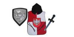 Zestaw rycerski tunika biało-czerwona + miecz i tarcza piankowe (jeździec)