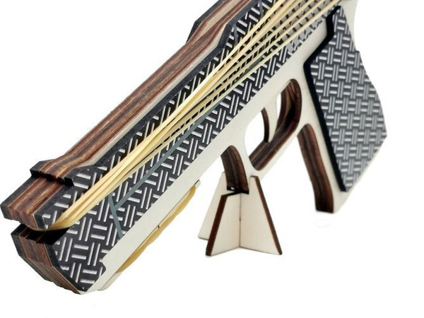 Pistolet na gumki 6 strzałowy ze sklejki - metal