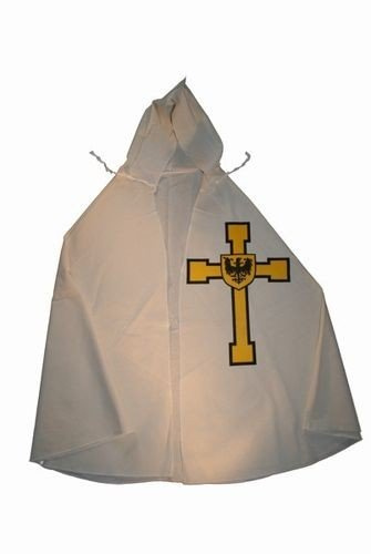 Rycerz Krzyżak płaszcz krzyżacki biały z krzyżem żółtym i kapturem