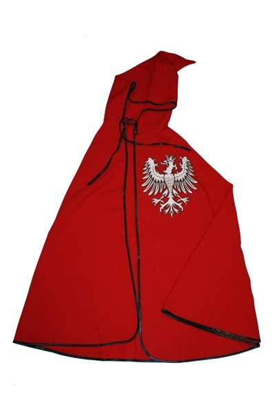 Rycerz pancerny polski: zbroja, płaszcz czerwony, miecz 50 cm z pochwą, tarcza