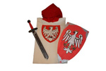 Rycerz pogoń duży - tunika biała z kapturem, tarcza i miecz 57cm