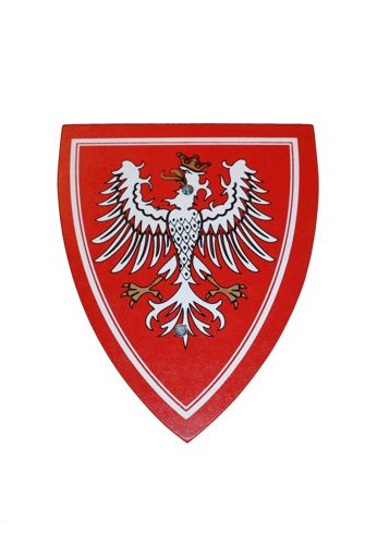 Rycerz pancerny polski: zbroja, płaszcz czerwony, miecz 50 cm z pochwą, tarcza
