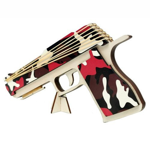 Pistolet na gumki 6 strzałowy ze sklejki - moro