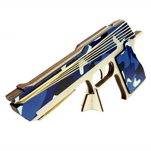 Pistolet na gumki 6 strzałowy ze sklejki - moro