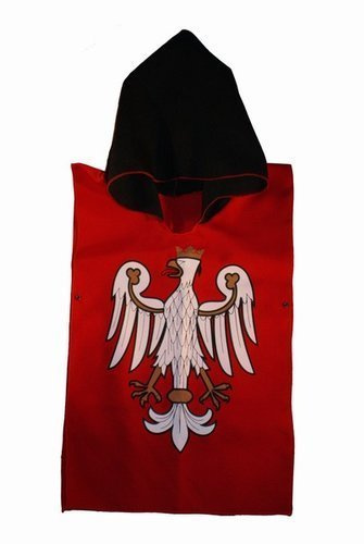 Rycerz polski orzeł tunika, hełm, tarcza i miecz 49 z pochwą czerwoną