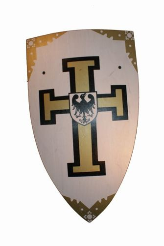 Rycerz krzyżak duży - tunika z kapturem, hełm, tarcza i miecz 71 z pochwą