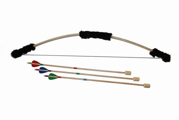 Łuk drewniany z futerkiem ok 100cm + 3 strzały (różne kolory)