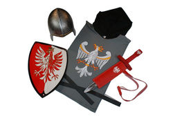 Strój rycerz orzeł tunika, tarcza, hełm łebka i miecz 50 z pochwą