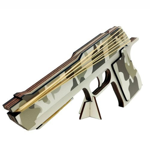 Pistolet na gumki 6 strzałowy ze sklejki - moro