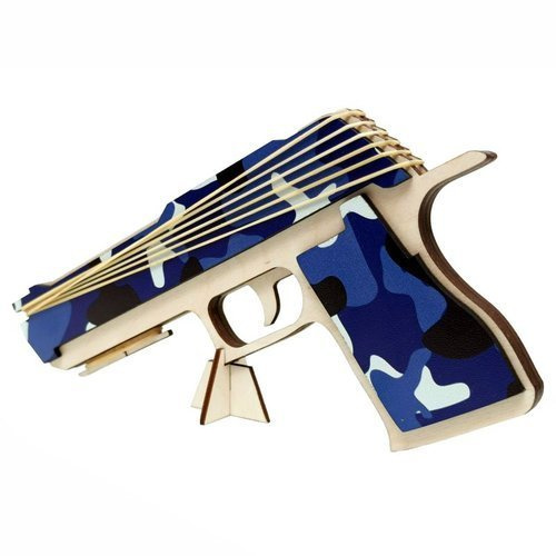 Pistolet na gumki 6 strzałowy ze sklejki - moro