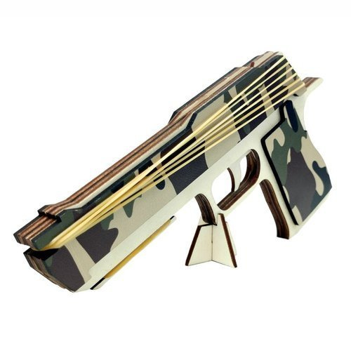 Pistolet na gumki 6 strzałowy ze sklejki - moro