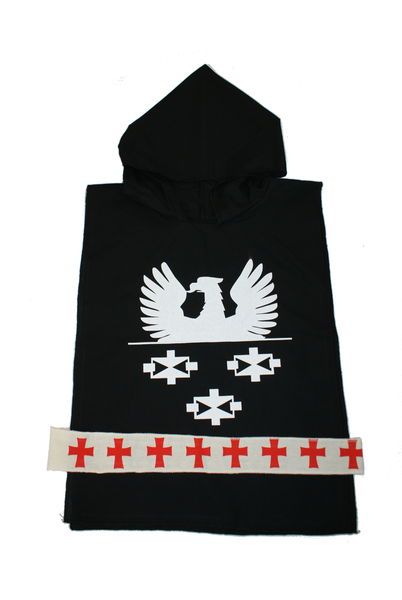 Stój rycerz Zawisza Czarny 5-el; hełm, tunika z kapturem, miecz z pochwą i tarcza