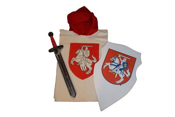 Rycerz pogoń duży - tunika biała z kapturem, tarcza i miecz 57cm