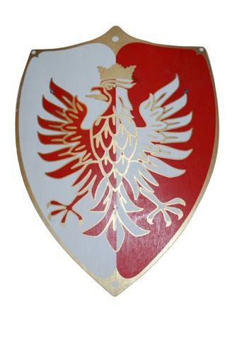 Tarcza drewniana mała z rączką orzeł ozdobny (różne kolory)