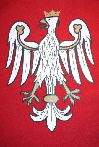 Rycerz polski orzeł tunika, hełm, tarcza i miecz 49 z pochwą czerwoną