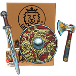 Zestaw wikinga miecz tarcza i topór Liontouch