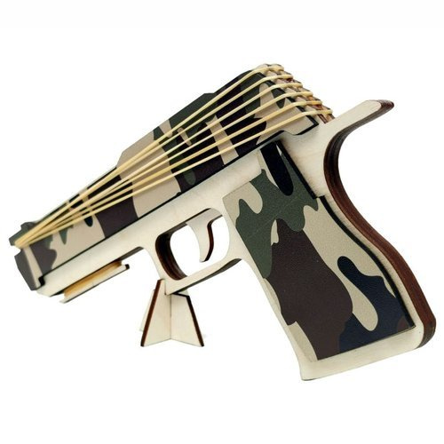 Pistolet na gumki 6 strzałowy ze sklejki - moro