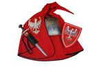 Rycerz pancerny polski: zbroja, płaszcz czerwony, miecz 65 cm