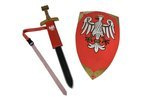 Tarcza i miecz korona średni z pochwą czerwoną