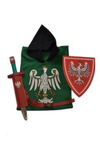 Rycerz orzeł zielony - tunika z kapturem, tarcza i miecz 50 z pochwą
