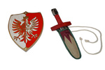 Zestaw rycerski mini tarcza + sztylet czerwony 32 cm z pochwą